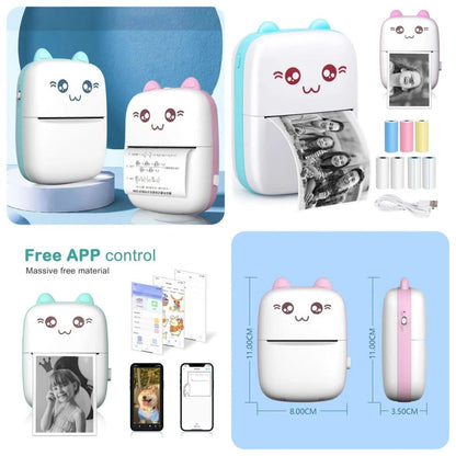 Portable Pocket Printer Pink White Bluetooth Fast Charging 5.0